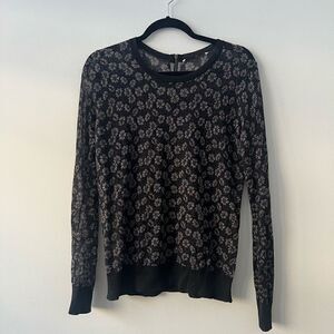 Women's Daisy All-Over Print Back Zip Long Sleeve Black Sweater Size Large